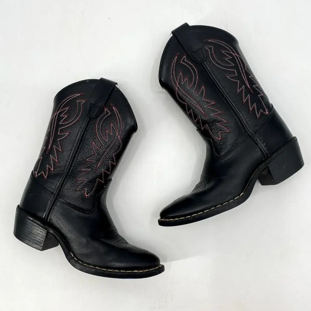 Cody James Kids Black & Red Leather Cowboy Boots 1D